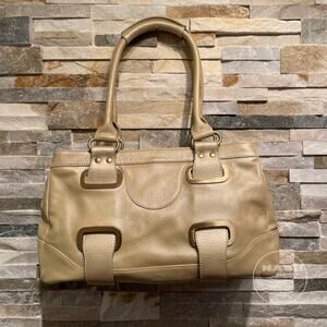 MAXX New York Pebbled Leather Satchel | Tan Neutral Gold Shoulder Leopard Tote
